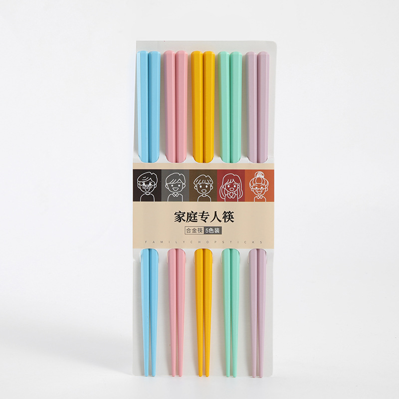 Wholesale of factory-direct supply of live-streaming color new Chinese-style alloy chopsticks, household non-moldy slanted anti-slip chopsticks Item Picture