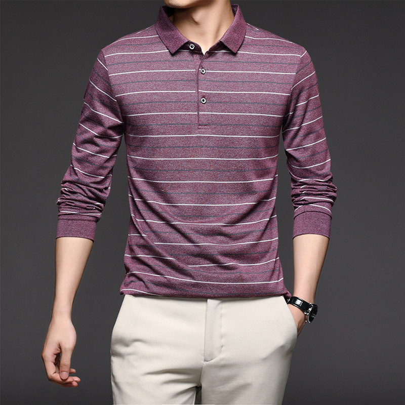 New men's POLO shirts for autumn casual wear, long-sleeved shirts for middle-aged and young men, lapel striped base layer, one-piece delivery Application Scenario