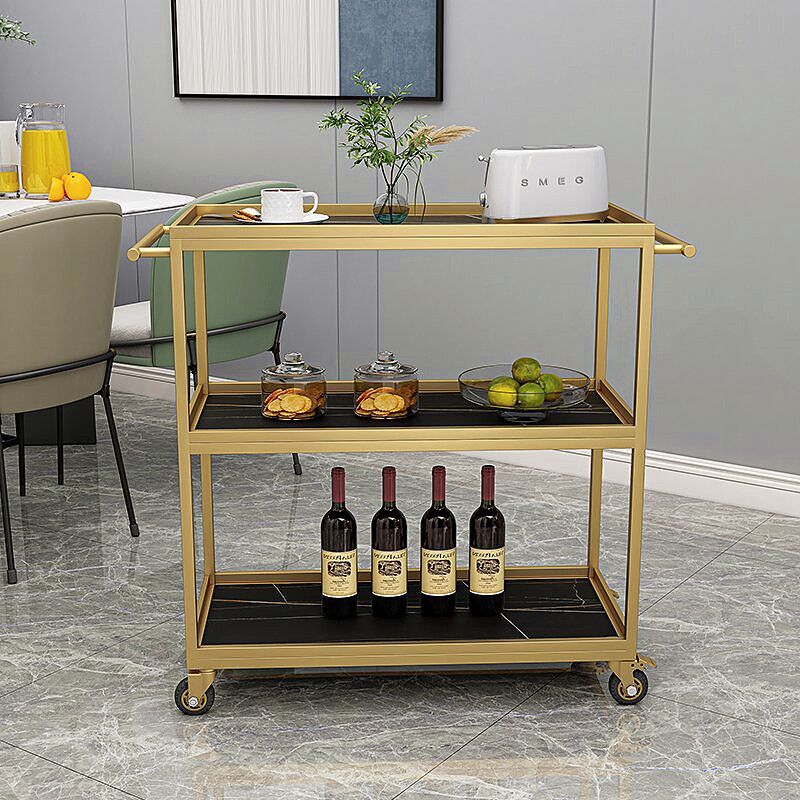 Food cart, trolley, three-story mobile trolley for restaurants and hotels, dining cart, household kitchen storage rack, seasoning rack details Picture