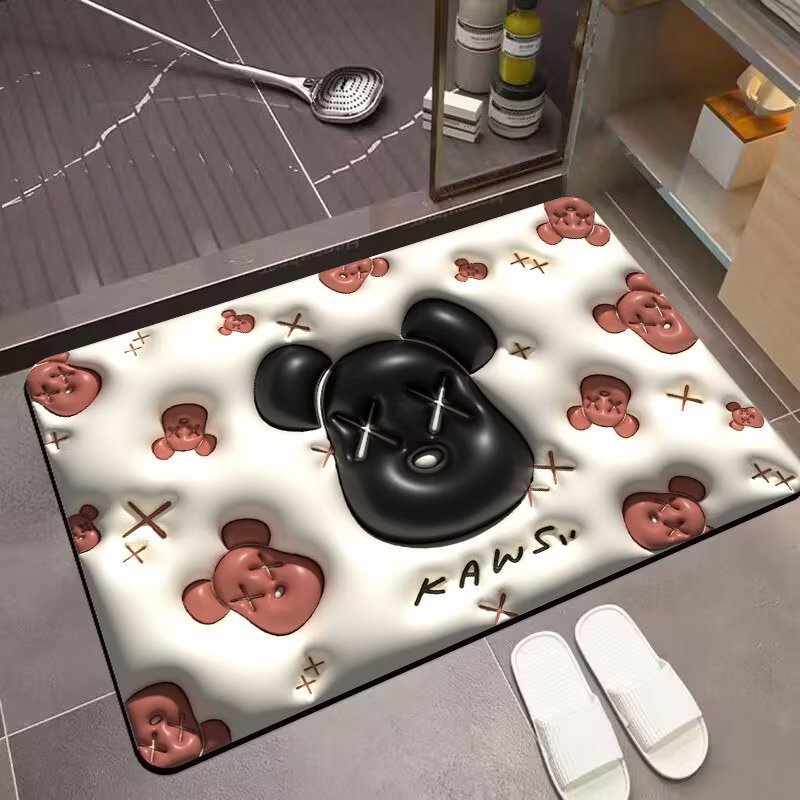 ins Expansion Wind 3D Small Flower Bathroom Mat, household bathroom entrance absorbent floor mat, Anti-slip Diatom mud floor mat details Picture