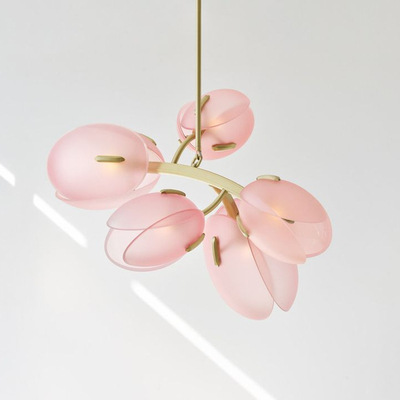 北欧现代简约玲兰郁金香花苞餐厅吊灯法式客厅粉色玻璃卧室床头灯