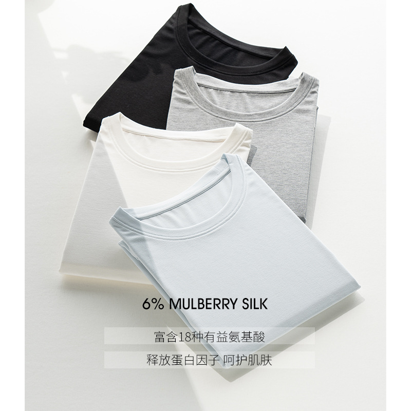 New easy-to-maintain, simple and basic short-sleeved top, cool silk skin care garment, round neck slightly loose top, T-shirt for women Application Scenario