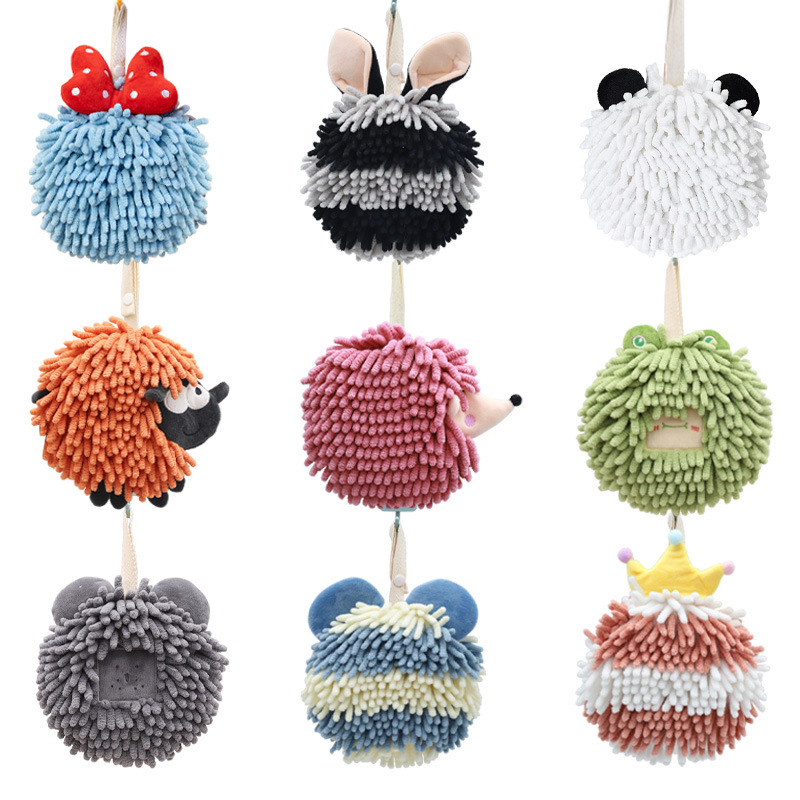 Cartoon animal Chenille hand towel, Kang Le Wu Hanging thickened absorbent hand towel ball, can be hung hand towel