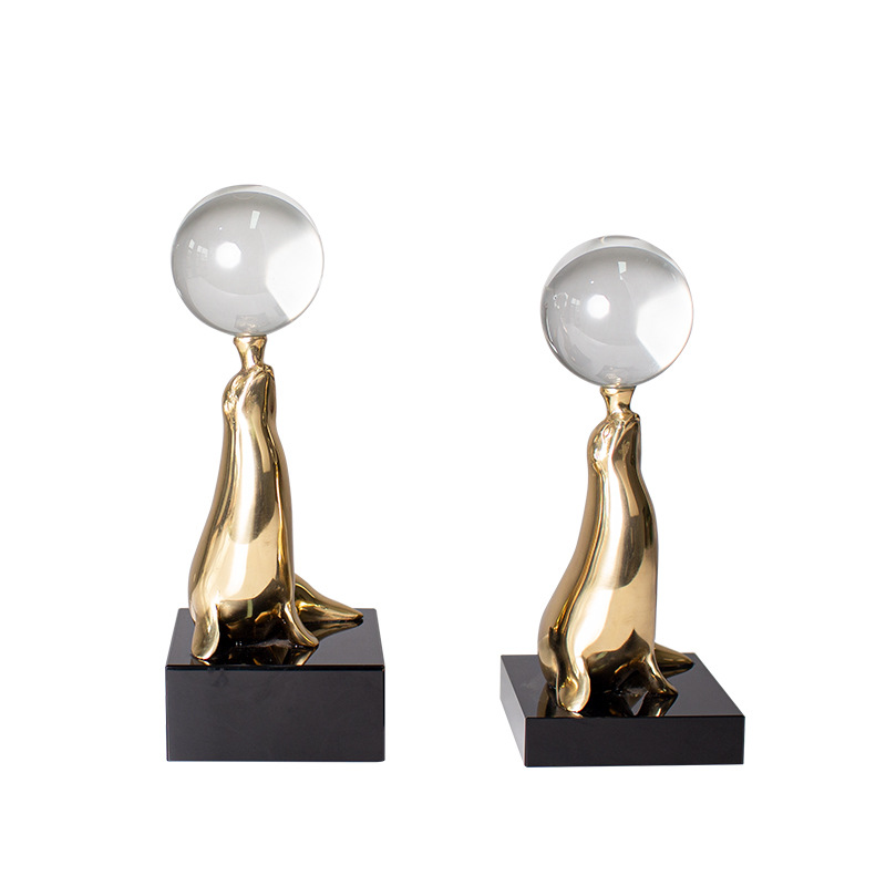 Sample room decoration: brass crystal ball, dolphin figurine, living room home art, entrance hall, bedroom TV cabinet, light luxury TV cabinet, entrance hall figurine Item Picture