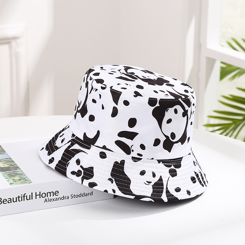 Cow panda fisherman hat summer travel casual protection 嗮 sunshade hat couple print fisherman basin hat wholesale details Picture