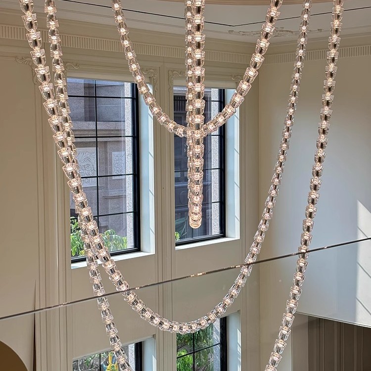 Light luxury villa duplex with a high ceiling living room chandelier, 2025 new designer loft apartment crystal necklace chandelier Specification image