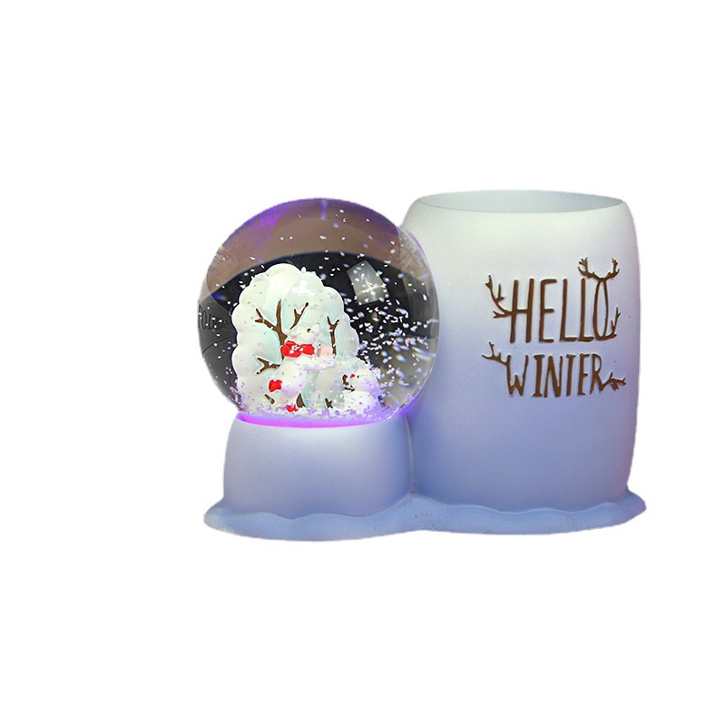 Creative Cartoon Crystal Ball Pen Holder Bear Resin Crafts Birthday Gift Office Home Desktop Stationery Decoration Item Picture