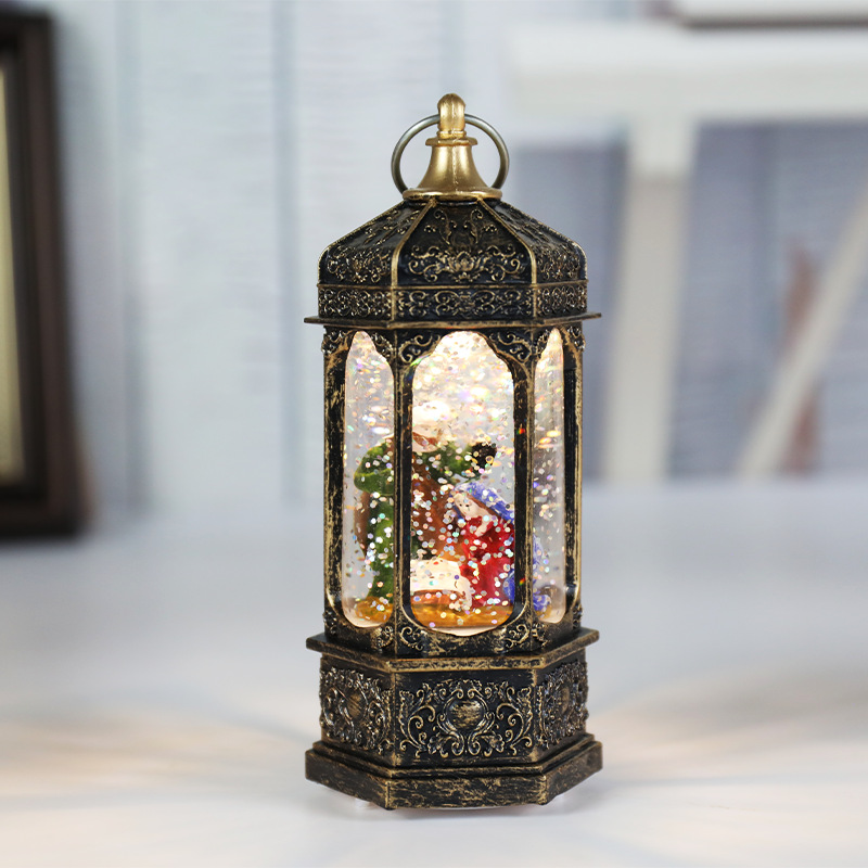 Cross-border new Christmas decorations: Snowflake hexagonal wind lanterns, Christmas micro-landscape illuminated night lights, Christmas gifts Item Picture