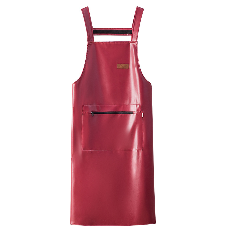 New H Shoulder Belt Pu Leather Apron With Pocket Extended Waterproof Waist Catering Aquatic Anti-Fouling Work Clothes Item Picture