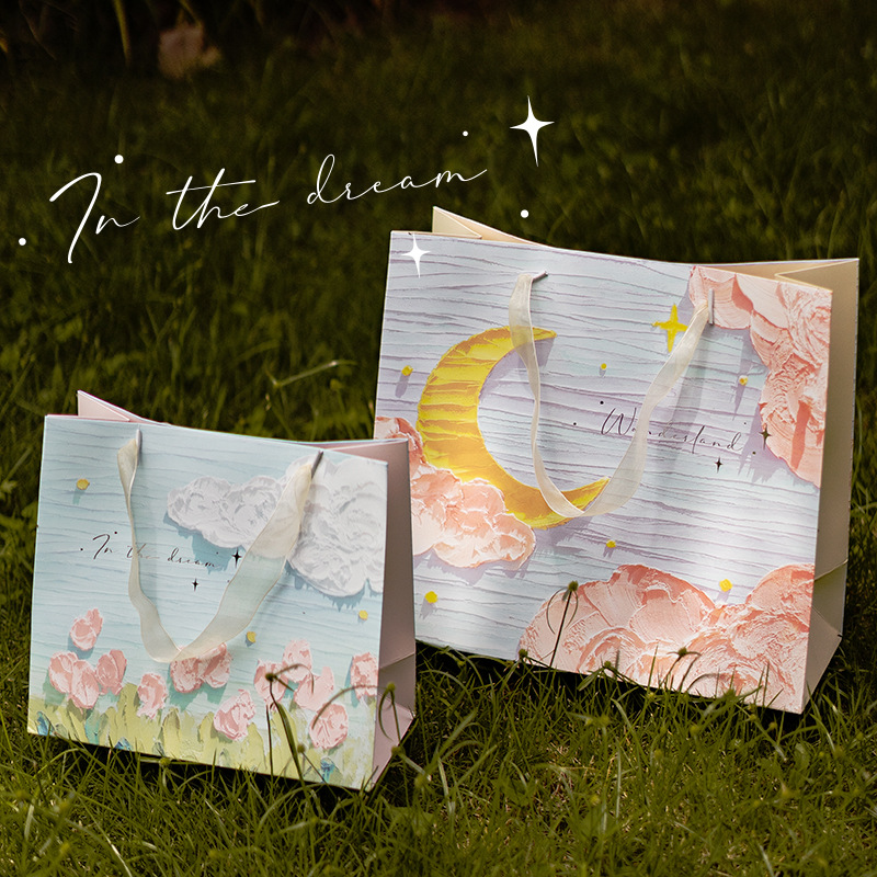 森屿叶创意油画礼品袋七夕节礼物袋生日衣服袋伴手礼文艺手提纸袋