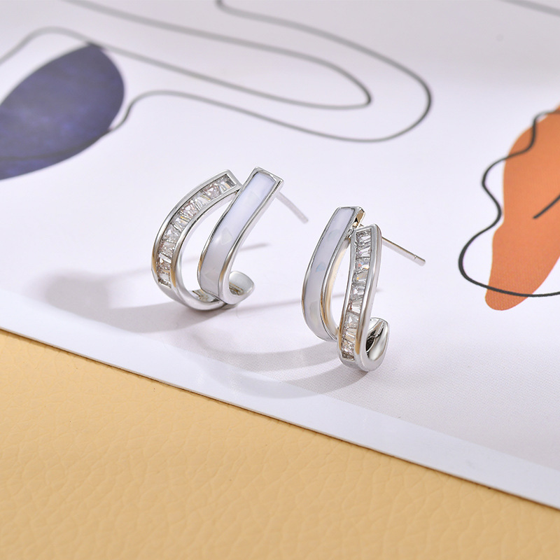 Double-layer stud earrings for women in summer, simple Korean style, S925 stud earrings, high-end earrings and earrings, 2023 new trend Specification image