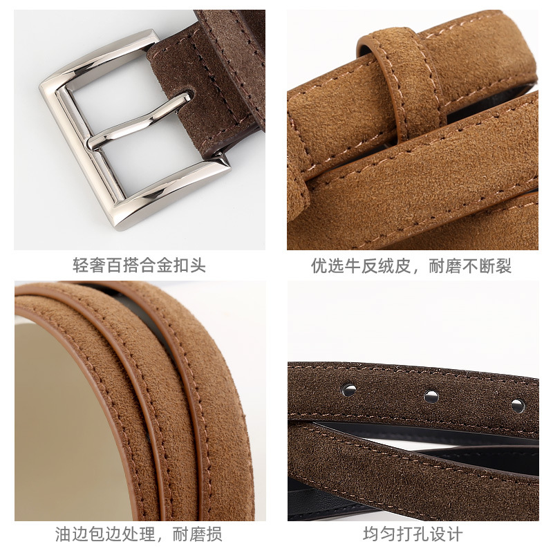 The anti-fleece matte leather women's belt, with a retro cowhide pin buckle, exudes a high-end feminine charm. It pairs simply with skirts and jeans, making it versatile and elegant Specification image