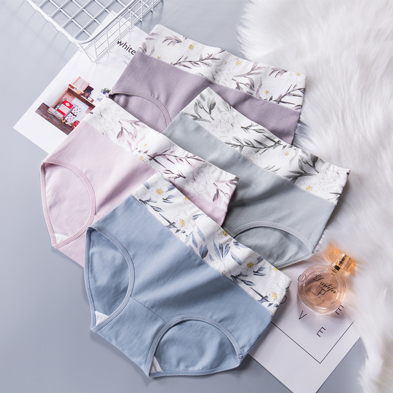 High-waisted pure cotton underwear for women, cross-border printed, large-sized, tight-fitting, European and American girls' underwear, seamless women's triangular shorts