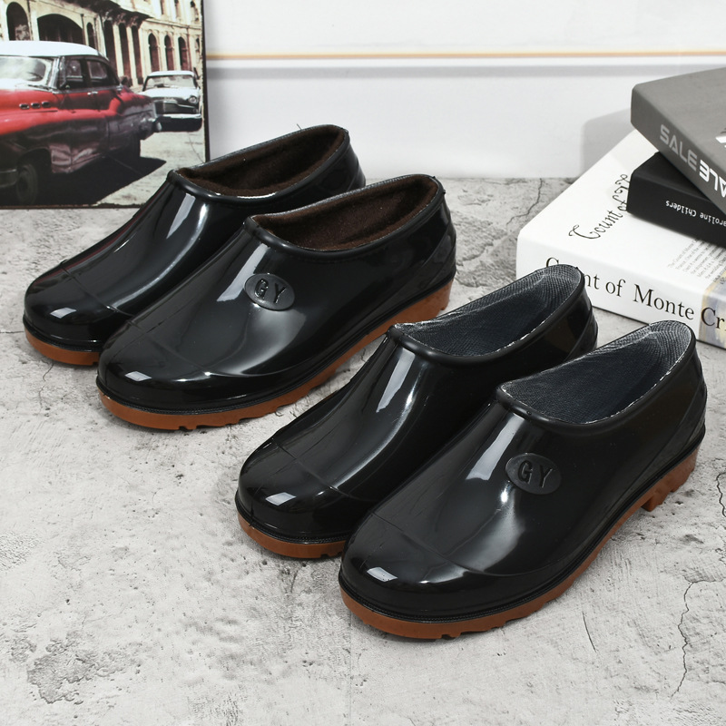 春秋元宝短筒雨鞋男女雨靴低帮防滑水鞋加绒棉保暖洗车工作胶鞋套