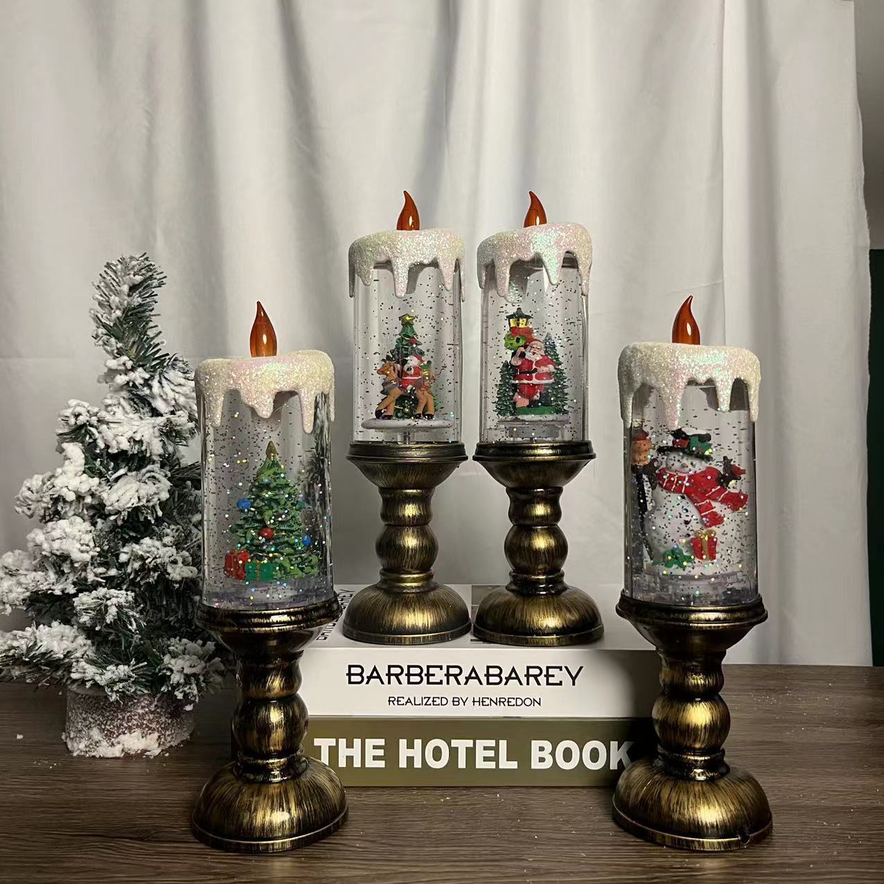 Christmas Candle Light Can Be Rotated With Music Creative Decorations Snow Lights Christmas Gift Scene Layout Application Scenario