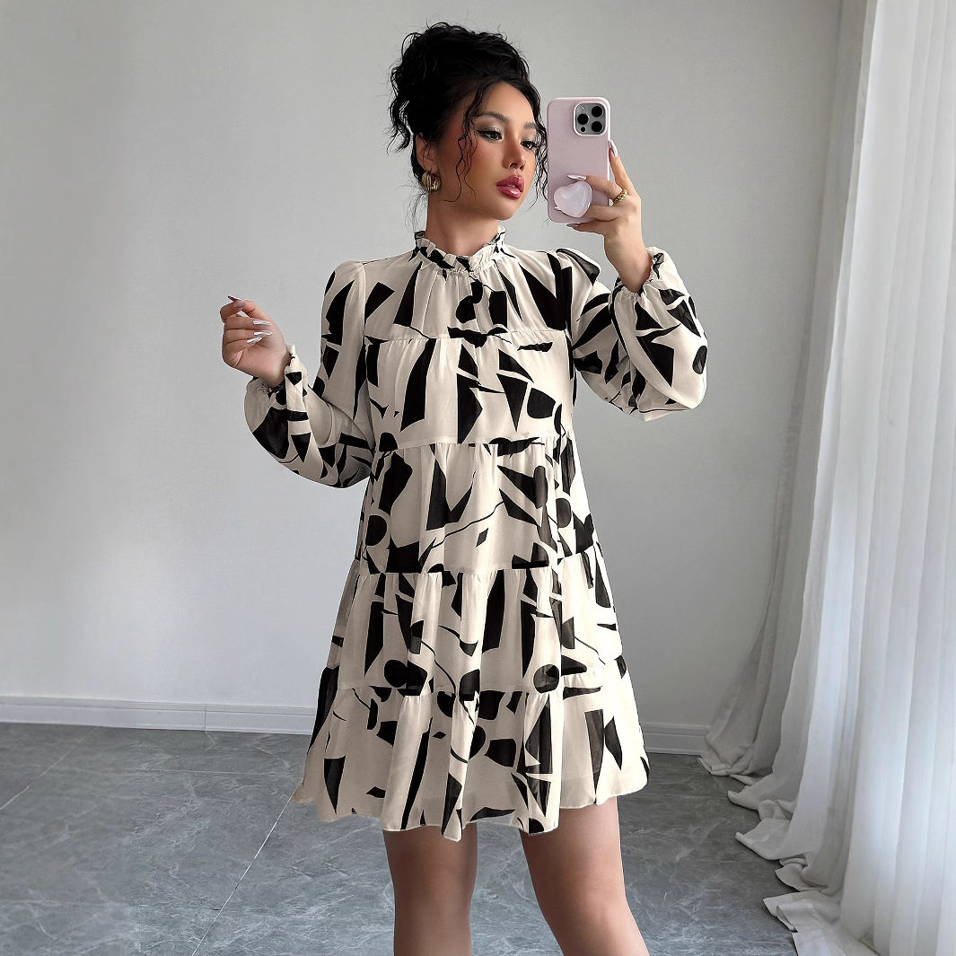 Cross-border European and American simple printed skirt for women's wear, Spring/Summer 2025 Amazon independent store, elegant full figure