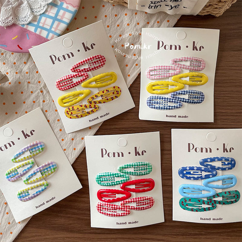 New Korean version sweet and colorful checkered "Bye-bye" clip for girls, side bangs with broken hair and dopamine children's hair accessory for girls