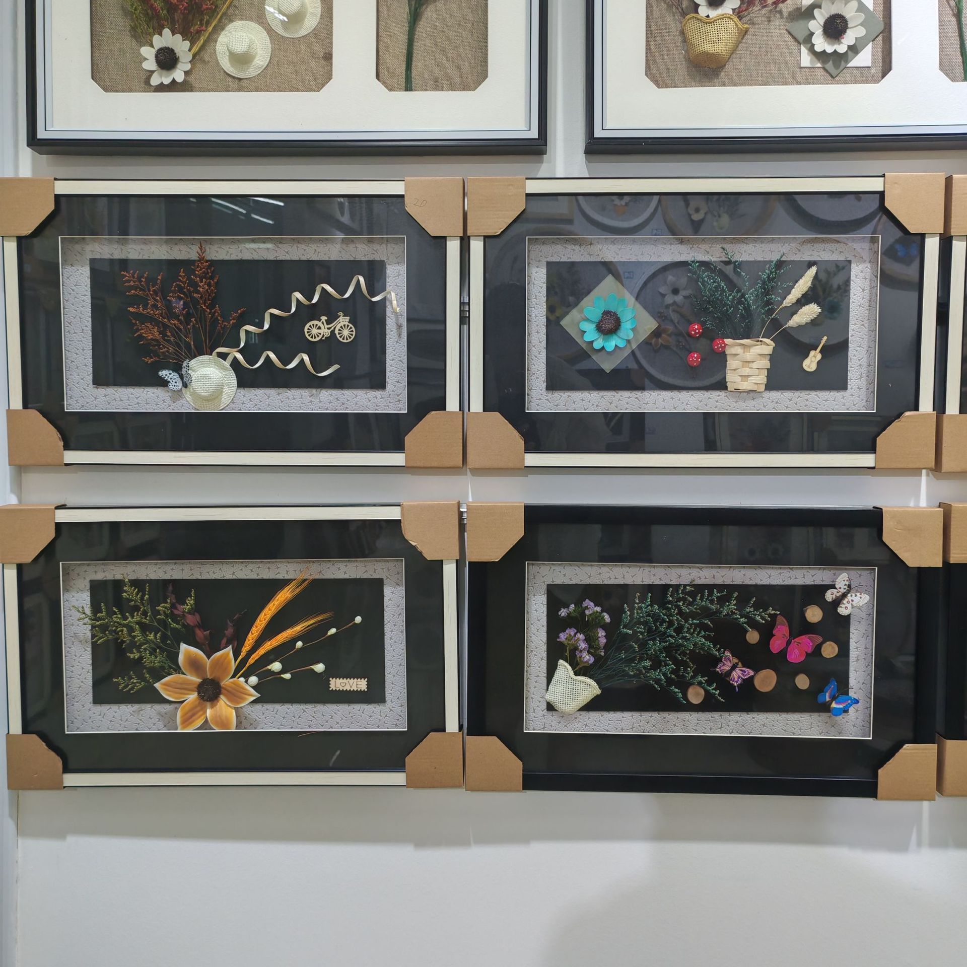 外贸永生干花相框长方形立体手工挂墙装饰画 黑卡横款 尺寸33*53
