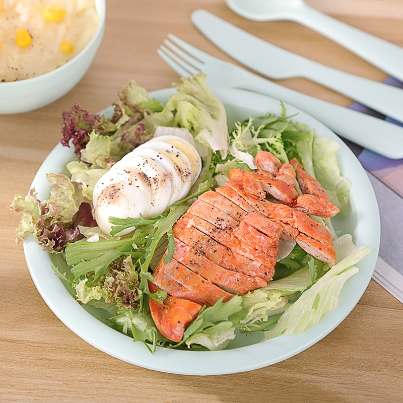 Japanese children's plastic dinner plate six-piece snack set Round plate dinner plate colorful tableware details Picture