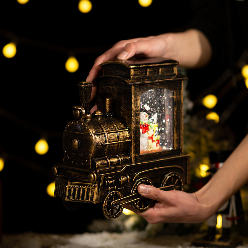Christmas Decoration Small Train Crystal Ball Automatic Snow Music Box Christmas Gift Santa Claus Night Light details Picture