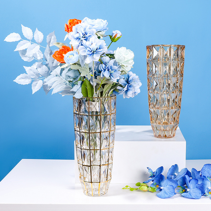 欧式简约花瓶创意玻璃花器客厅餐桌家居鲜花插花瓶工艺品钻石花瓶详情图1