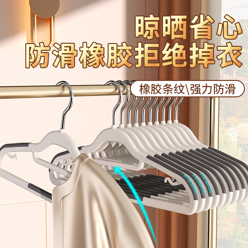 Wholesale plastic clothes hangers, household anti-slip, traceless, shoulder corner, dry and wet dual-purpose clothes hanging racks details Picture