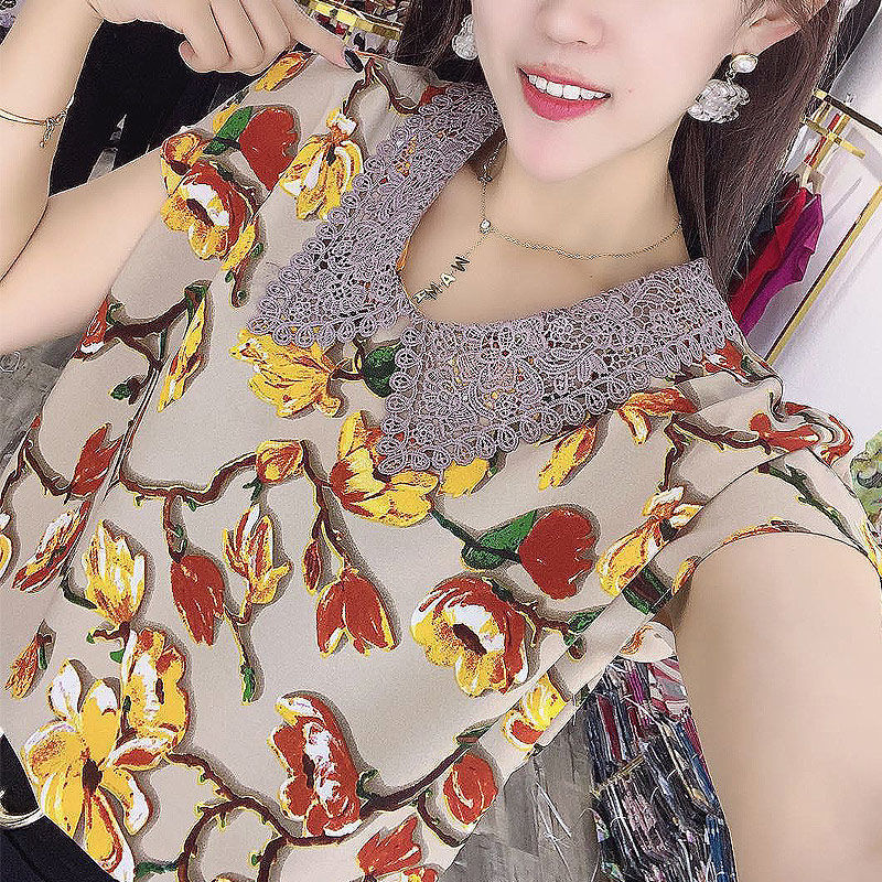 Short-sleeved chiffon shirt, a new style of fashionable and trendy women's wear in 2022, with a potbelly cover and a stylish large-sized women's top Specification image