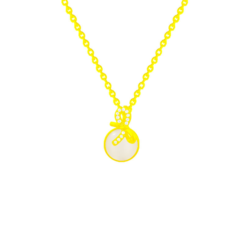 Korean Web Red Bow Necklace Titanium Steel Simple Personality Design Sense Cat's Eye Collarbone Chain Hot Accessories Wholesale Item Picture