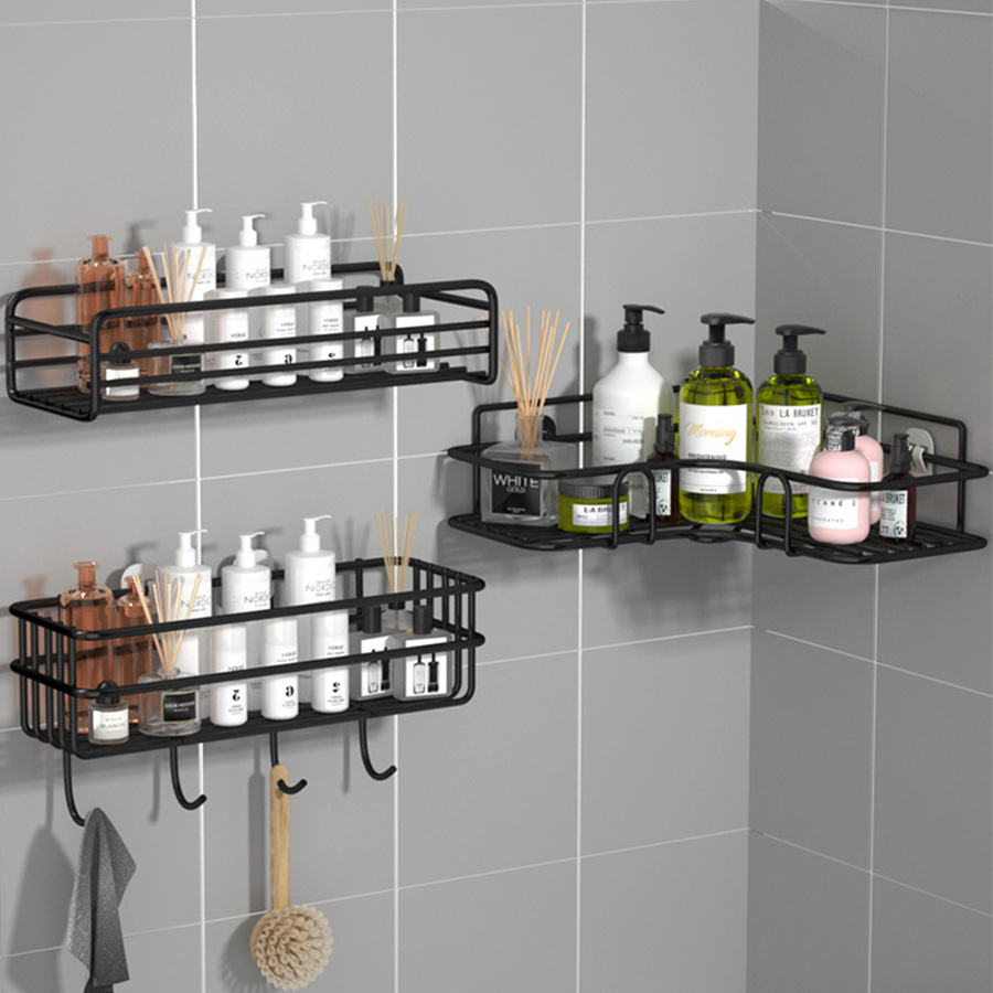 Wholesale Household Stick-On Iron Wrought Bathroom Shelving Perforation-Free Corner Toilet Wall Bathroom Shelving Specification drawing