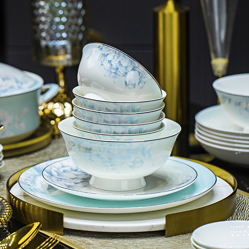 景德镇碗碟套装家用轻奢中式骨瓷餐具套装碗盘筷结婚乔迁礼品用瓷详情图4