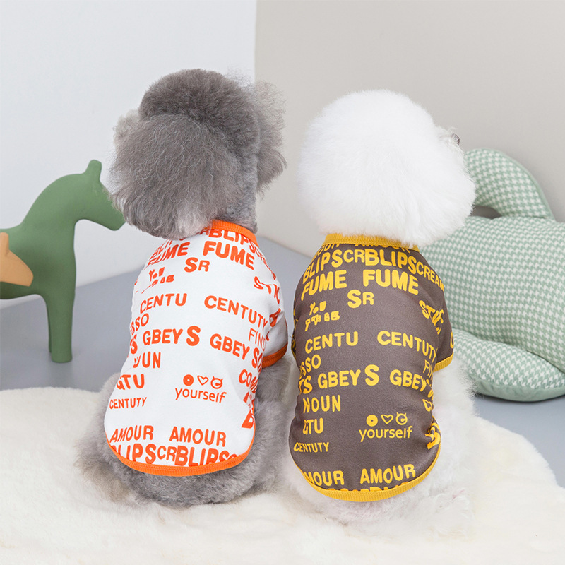 Dog pet clothing, European and American round-neck letter T-shirts, spring and summer puppy clothing, teddy small and medium-sized dog clothing