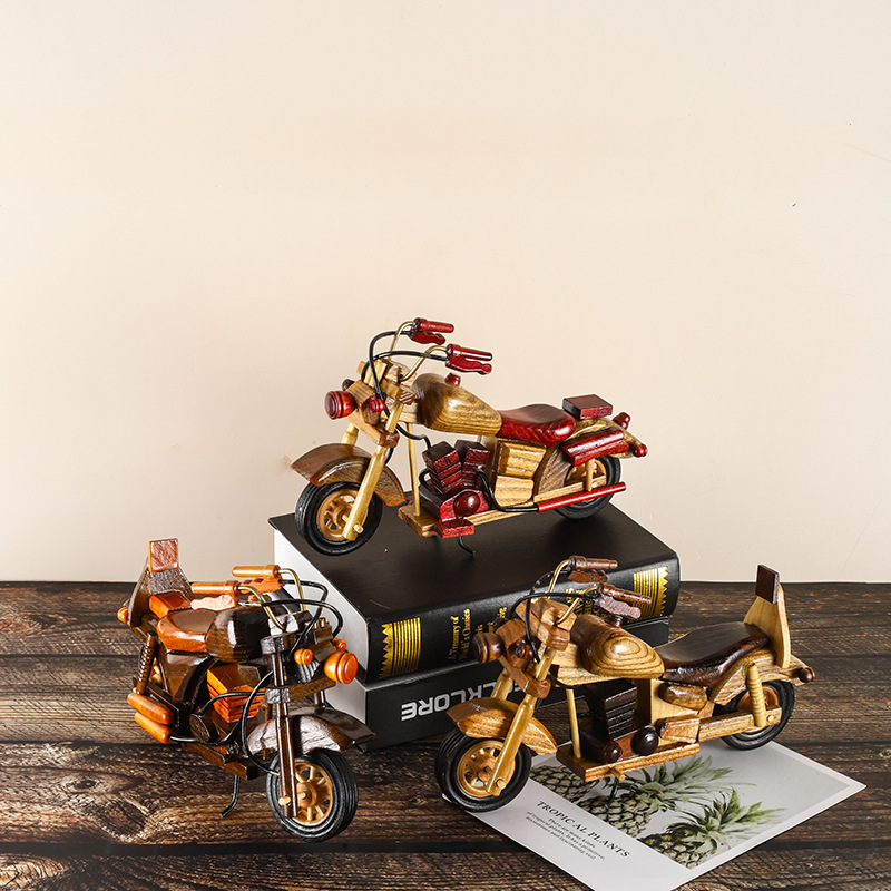 复古木质摩托车办公室创意摆件家居怀旧装饰模型木质工艺品摩托车详情图3