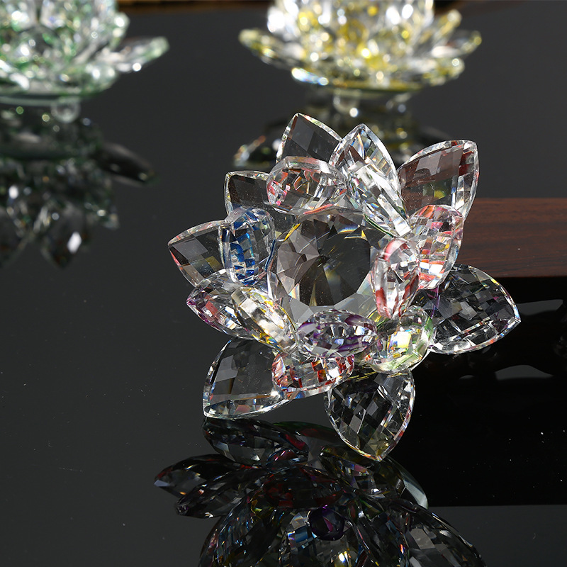 Manufacturers Direct Seven Color Crystal Lotus Decoration Home Living Room Crystal Crafts Office Delicate Lotus Decoration Xiangyu Crystal Application Scenario