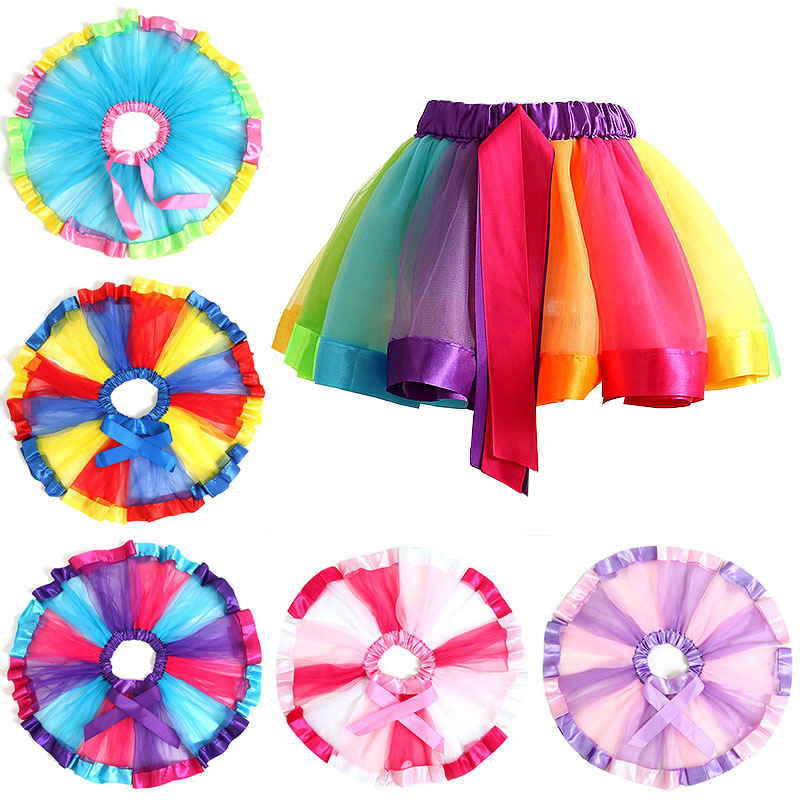 Rainbow dress Mesh tutu dress Children's Dance dress Girls' half children's dress Show Pompous dress full figure