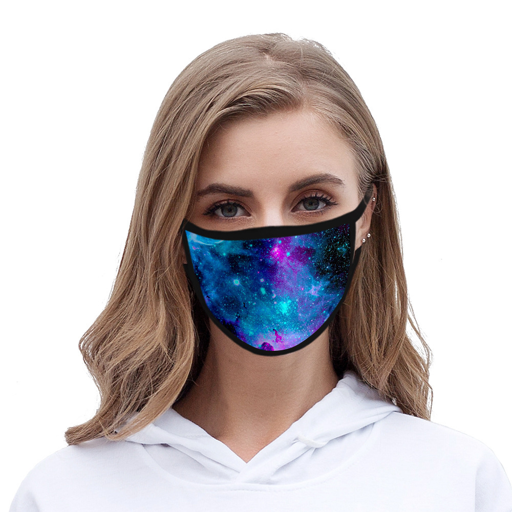Cross-border first-hand supply starry sky 3D digital fashion printed cool polyester-cotton fabric washable mask Specification image
