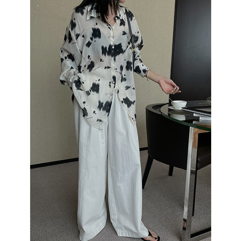 Su Yu Early Autumn 2022 New Lapel printed and Dyed Shirt Korean-style casual Loose long-sleeved shirt for women 2674 Application Scenario