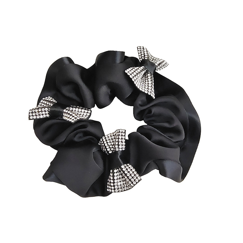 A new high-end texture single-sided linen bow with diamond-encrusted large intestine hair band and hair tie from South Korea, a popular hair accessory for women Item Picture