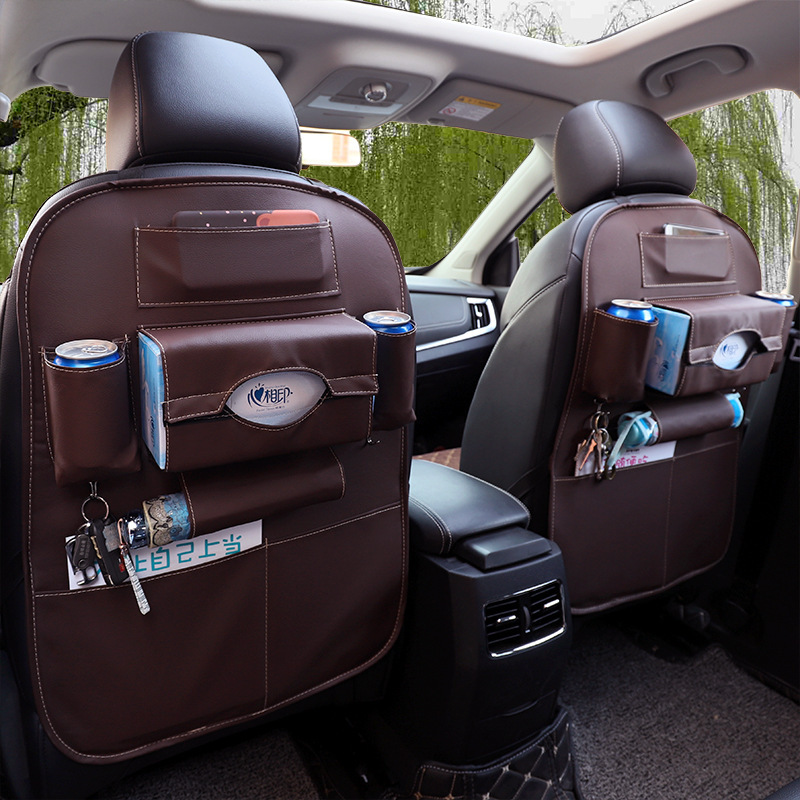 Multi-functional leather seat back storage bag for automobiles details Picture