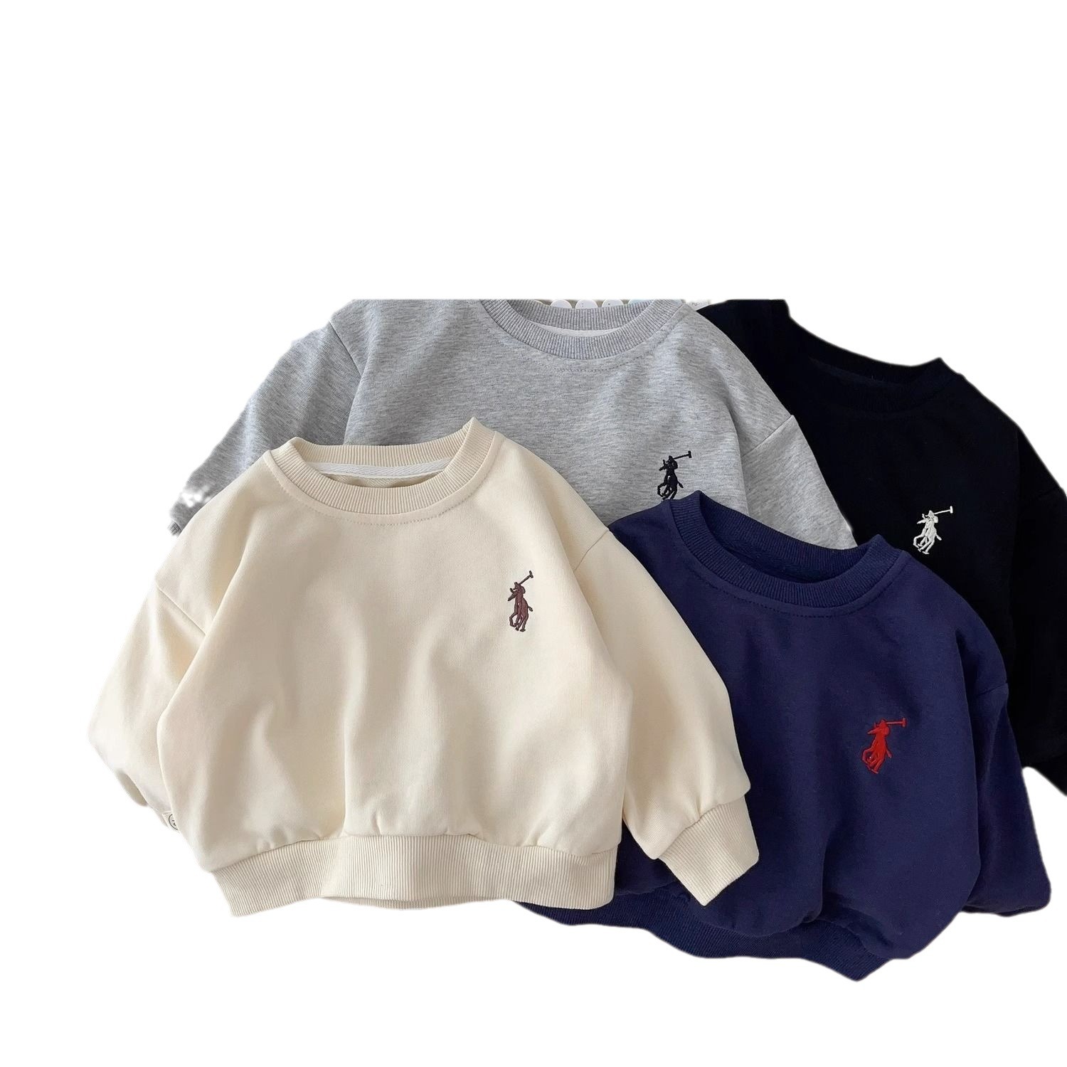 Spring Korean version long-sleeved sporty round-neck hoodie set for boys 2024 New style cool and trendy children's two-piece set Item Picture