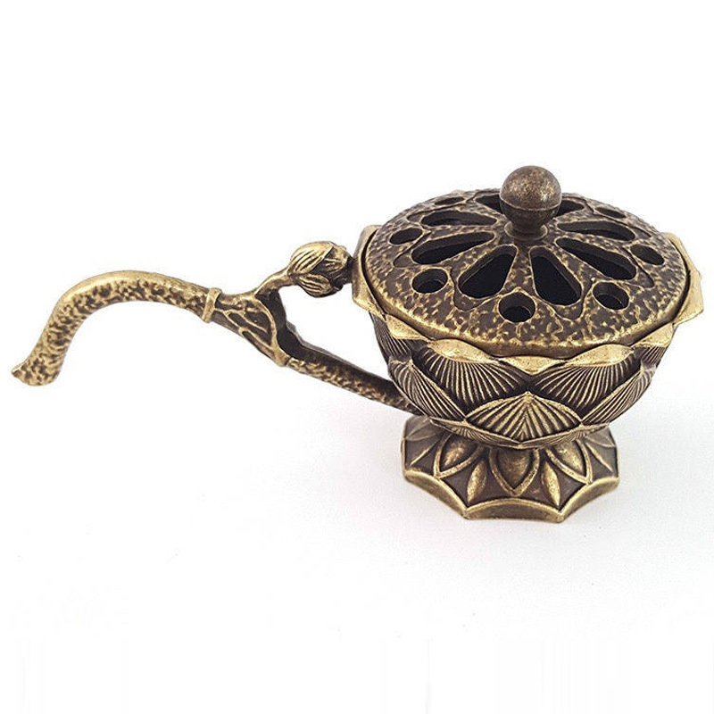 Antique lotus-shaped hand-held small incense burner, household indoor sandalwood, agarwood, Zen incense burner, incense ceremony ornaments, incense seals Item Picture
