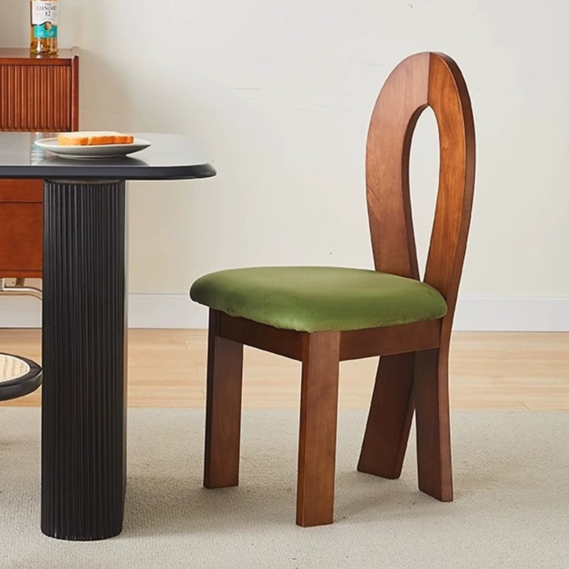 French retro dining table and chairs, solid wood dining chairs, home vintage wabi-sabi style designer mermaid key chair, backrest chair details Picture