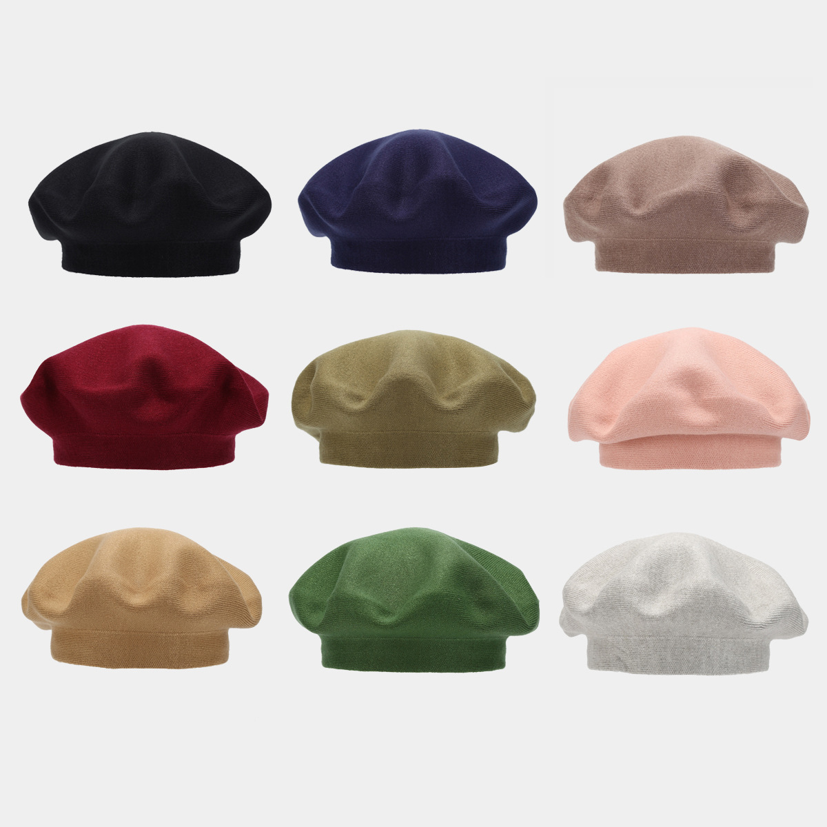 欧美纯色简约贝雷帽女潮双层加厚保暖画家帽柔软亲肤针织蓓蕾帽潮