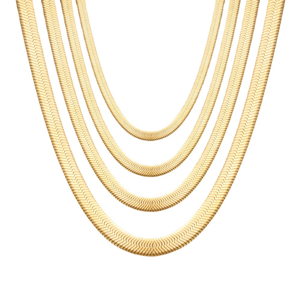 Stainless Steel Blade Necklace Flat Snake Chain Hip Hop Piece Chain Thin Encrypted Snake Chain Electric 18K Gold Necklace Item Picture