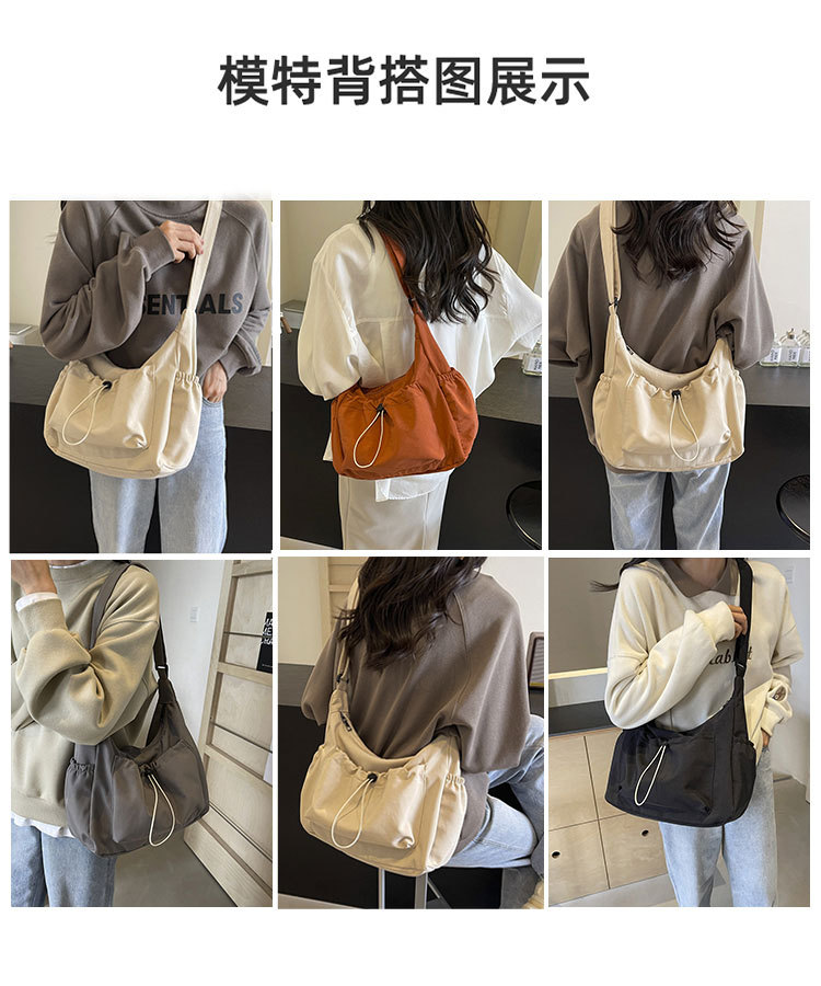 韩版时尚尼龙斜挎包2024新款休闲百搭褶皱单肩包大容量纯色帆布包详情2