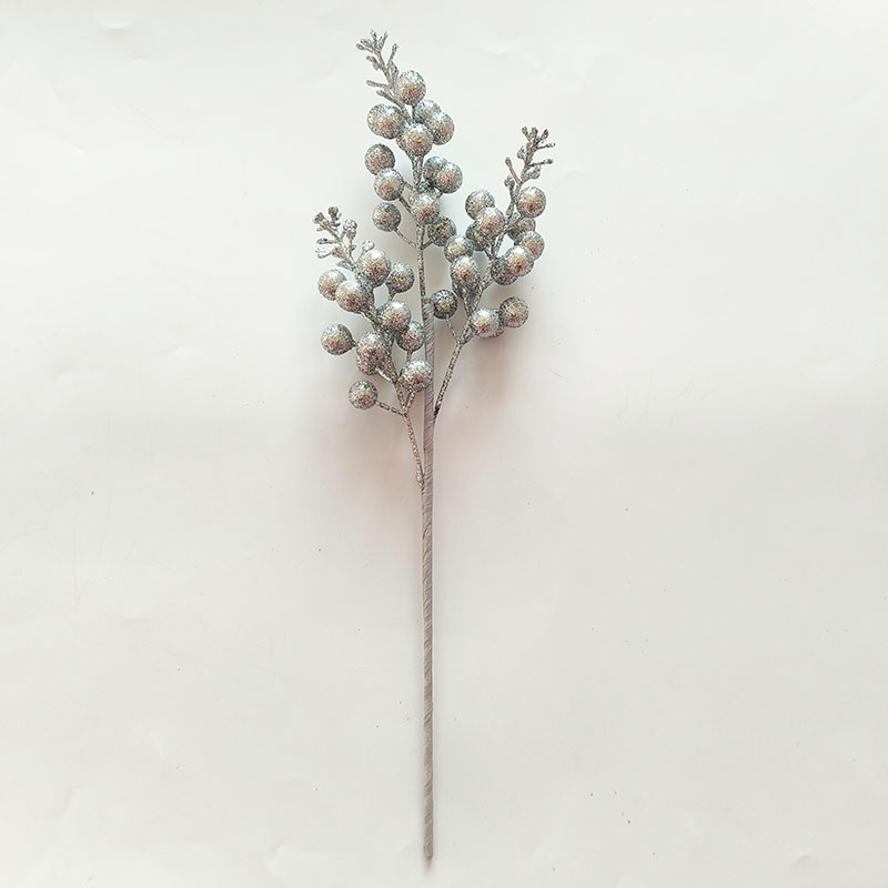 圣诞装饰品3叉金粉浆果枝手工DIY闪粉花束新年福桶插枝发财果红果详情8