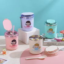 Students portable stainless steel soup cup cartoon breakfast cup milk oatmeal cup office workers portable lunch nutrition soup cup