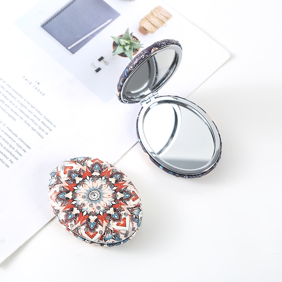 复古椎圆钻粉民族风双面折叠便携化妆镜厚款补妆镜日用百货详情10