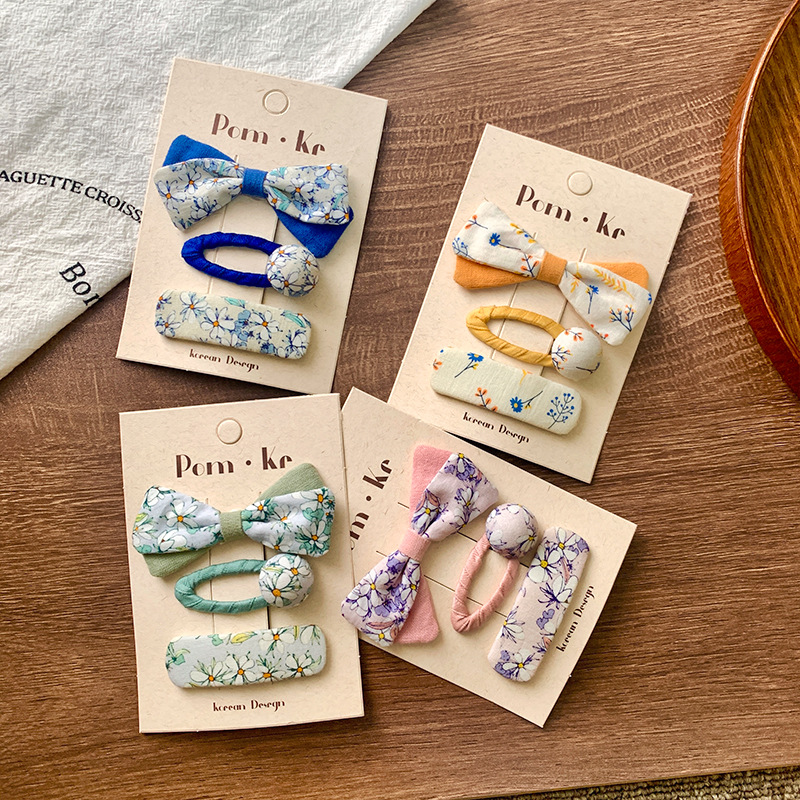 New Korean version floral bow children's hair accessory, cute girl button hair clip, versatile and sweet broken hair clip side clip