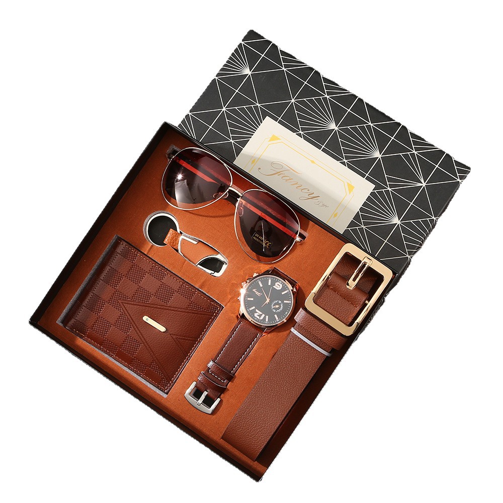 Cross-border gift set for men: wallet, belt, quartz watch, sunglasses, Father's Day and men's Day. For your boyfriend Item Picture