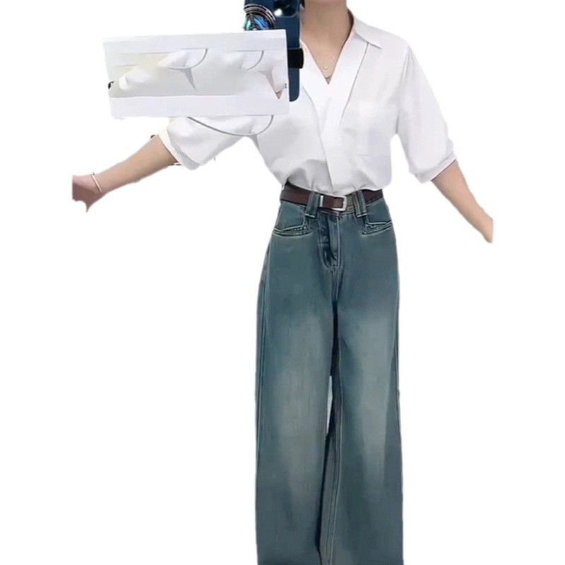 2379 Spring/Autumn new Korean-style high-waisted wide-leg jeans for women, loose, drape and flattering, versatile floor-length jeans Item Picture